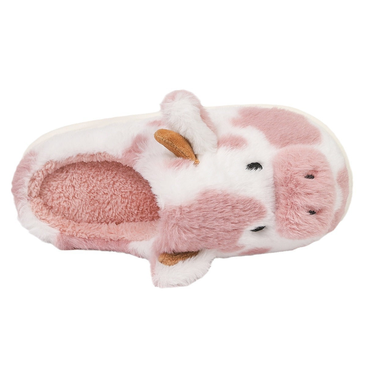 Moo Puffs Cozy-Stitched Pink & Brown Slippers