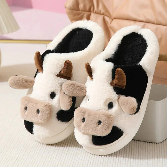 Moo Puffs Cozy-Stitched Black Slippers