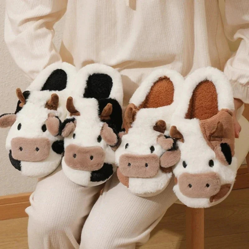 Moo Puffs Cozy-Stitched Black Slippers